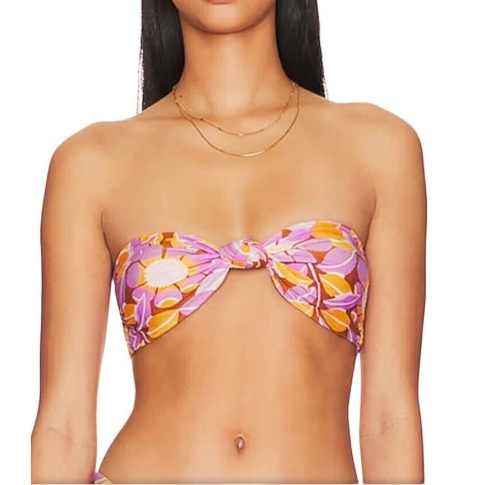 Stone Fox Swim Lele Bikini Top Bandeau in Retro Bloom Size Small Floral Pink NWT